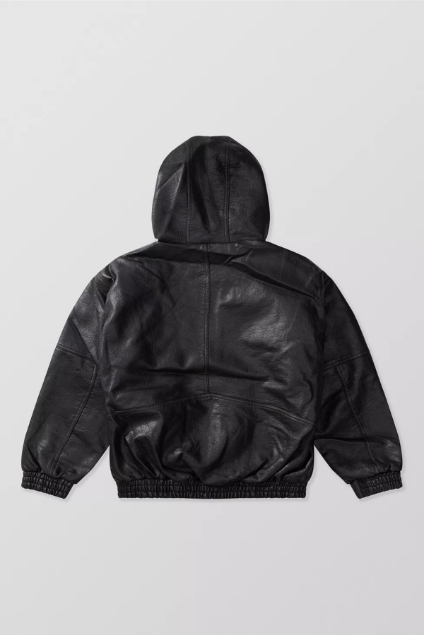 BDG Black Silvio Faux Leather Skate Hoodie - Image 2