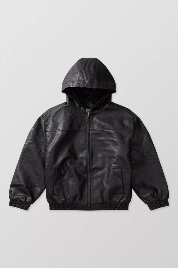 BDG Black Silvio Faux Leather Skate Hoodie